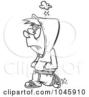 Royalty Free RF Clip Art Illustration Of A Cartoon Black And White Outline Design Of A Surly Boy