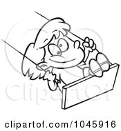 Royalty Free RF Clip Art Illustration Of A Cartoon Black And White Outline Design Of A Girl Swinging