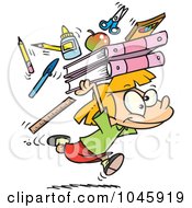 Poster, Art Print Of Cartoon School Girl Running With Supplies