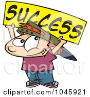Poster, Art Print Of Cartoon Boy Holding A Success Banner