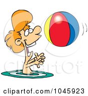 Poster, Art Print Of Cartoon Boy Playing With A Beach Ball In The Water