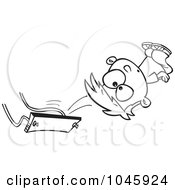 Poster, Art Print Of Cartoon Black And White Outline Design Of A Boy Falling Off A Swing