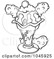 Royalty Free RF Clip Art Illustration Of A Cartoon Black And White Outline Design Of An Ice Cream Sundae by toonaday