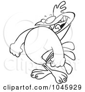 Royalty Free RF Clip Art Illustration Of A Cartoon Black And White Outline Design Of A Rooster Preparing To Crow by toonaday