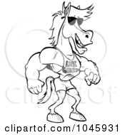 Royalty Free RF Clip Art Illustration Of A Cartoon Black And White Outline Design Of A Studly Lifeguard Horse