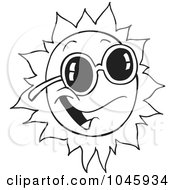 Royalty Free RF Clip Art Illustration Of A Cartoon Black And White Outline Design Of A Happy Sun Wearing Shades by toonaday