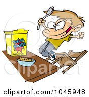 Royalty Free RF Clip Art Illustration Of A Cartoon Boy Eating Sugary Cereal by toonaday