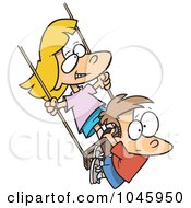Poster, Art Print Of Cartoon Girl And Boy Swinging