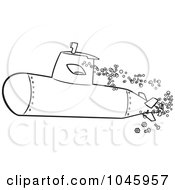 Poster, Art Print Of Cartoon Black And White Outline Design Of A Submerged Submarine