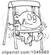 Poster, Art Print Of Cartoon Black And White Outline Design Of A Happy Baby Boy In A Swing