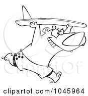 Royalty Free RF Clip Art Illustration Of A Cartoon Black And White Outline Design Of A Surfer Bear