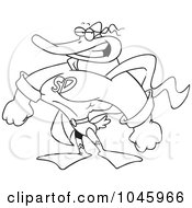 Poster, Art Print Of Cartoon Black And White Outline Design Of A Super Duck