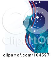 Blue Statue Of Liberty Holding Up A Torch Over A Wavy White And Blue Starry Background