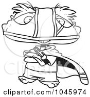 Royalty Free RF Clip Art Illustration Of A Cartoon Black And White Outline Design Of A Super Boy Wearing An Underwear Mask