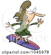 Royalty Free RF Clip Art Illustration Of A Cartoon Businesswoman Surfing by toonaday