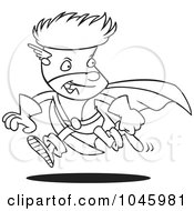 Royalty Free RF Clip Art Illustration Of A Cartoon Black And White Outline Design Of A Super Boy Running