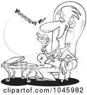 Royalty Free RF Clip Art Illustration Of A Cartoon Black And White Outline Design Of A Wealthy Man Eating Chocolates