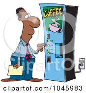 Cartoon Black Businessman Using A Coffee Machine
