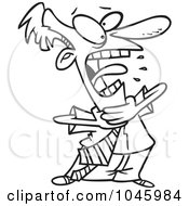 Poster, Art Print Of Cartoon Black And White Outline Design Of A Choking Businessmanb