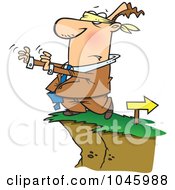 Royalty Free RF Clip Art Illustration Of A Cartoon Blindfolded Businessman Walking Towards A Cliff by toonaday