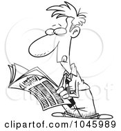 Royalty Free RF Clip Art Illustration Of A Cartoon Black And White Outline Design Of A Businessman Browsing The Classifieds