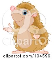 Poster, Art Print Of Cute Hedgehog Standing Up On His Hind Legs And Presenting With One Hand