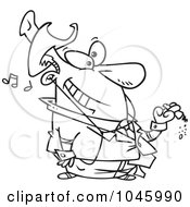 Poster, Art Print Of Cartoon Black And White Outline Design Of A Businessman Smoking A Cigar And Listening To Music