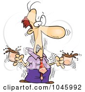 Poster, Art Print Of Cartoon Jittery Businessman With Two Cups Of Coffee