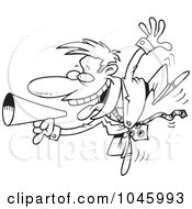 Poster, Art Print Of Cartoon Black And White Outline Design Of A Businessman Using A Megaphone