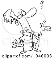 Poster, Art Print Of Cartoon Black And White Outline Design Of A Businessman Tossing A Coin