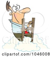 Cartoon Successful Businessman Climbing Above The Clouds