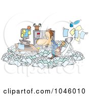 Poster, Art Print Of Cartoon Businessman Shoveling Through His Office Clutter