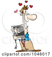 Royalty Free RF Clip Art Illustration Of A Cartoon Businessman Hugging His Computer