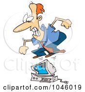 Royalty Free RF Clip Art Illustration Of A Cartoon Businessman Jumping On A Computer