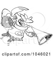 Royalty Free RF Clip Art Illustration Of A Cartoon Black And White Outline Design Of A Cheerleader Girl With A Cone
