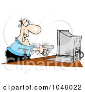 Poster, Art Print Of Cartoon Businessman Shooting A Computer