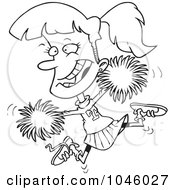 Poster, Art Print Of Cartoon Black And White Outline Design Of A Cheerleader Girl