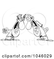 Royalty Free RF Clip Art Illustration Of A Cartoon Black And White Outline Design Of Businessmen Having A Conflict by toonaday
