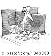 Royalty Free RF Clip Art Illustration Of A Cartoon Black And White Outline Design Of A Businessman Surrounded By Paperwork