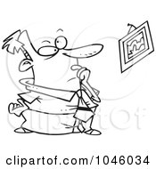 Poster, Art Print Of Cartoon Black And White Outline Design Of A Businessman Staring At A Crooked Picture