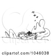 Poster, Art Print Of Cartoon Black And White Outline Design Of A Businessman Sleeping At His Desk