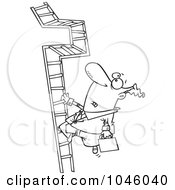 Royalty Free RF Clip Art Illustration Of A Cartoon Black And White Outline Design Of A Businessman Climbing A Convoluted Ladder by toonaday