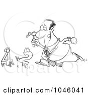 Royalty Free RF Clip Art Illustration Of A Cartoon Black And White Outline Design Of A Black Businessman Crunching Numbers