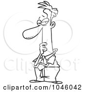 Poster, Art Print Of Cartoon Black And White Outline Design Of A Considering Businessman