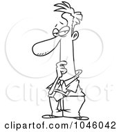 Royalty Free RF Clip Art Illustration Of A Cartoon Black And White Outline Design Of A Considering Businessman