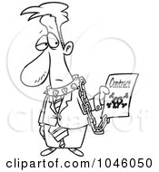 Royalty Free RF Clip Art Illustration Of A Cartoon Black And White Outline Design Of A Businessman Chained To A Contract