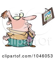 Royalty Free RF Clip Art Illustration Of A Cartoon Businessman Staring At A Crooked Picture
