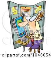 Royalty Free RF Clip Art Illustration Of A Cartoon Businessman Crammed In A Cubicle by toonaday