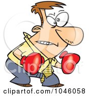 Poster, Art Print Of Cartoon Confrontational Businessman Wearing Boxing Gloves