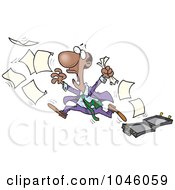 Poster, Art Print Of Cartoon Black Businessman Chasing After Paperwork